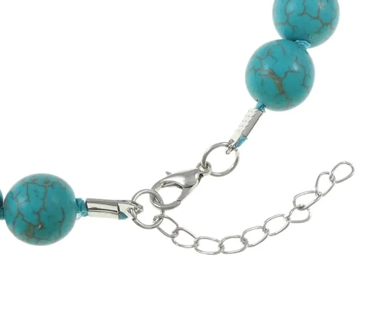 Women's 12mm Blue Turquoise Gemstone Beaded Necklace