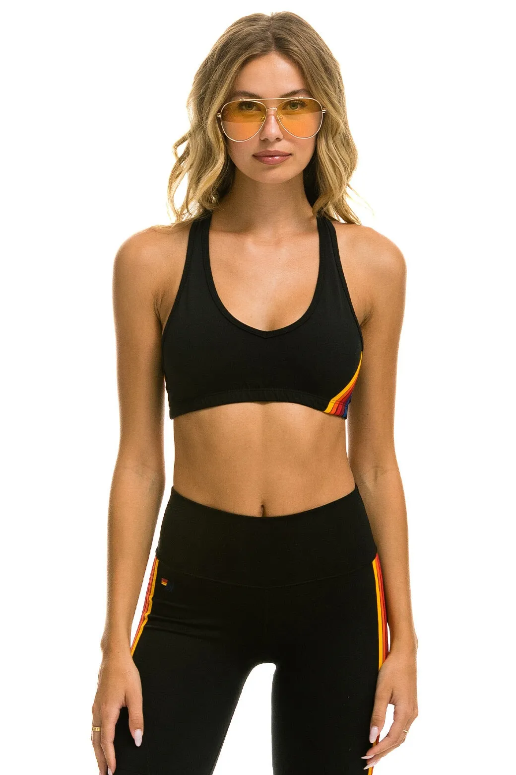 WOMEN'S 5 STRIPE SPORTS BRA - BLACK