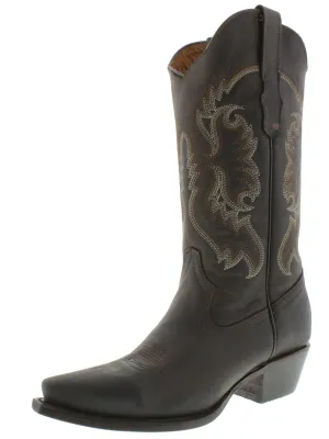 Womens 590 Brown Solid Leather Cowboy Boots - Snip Toe