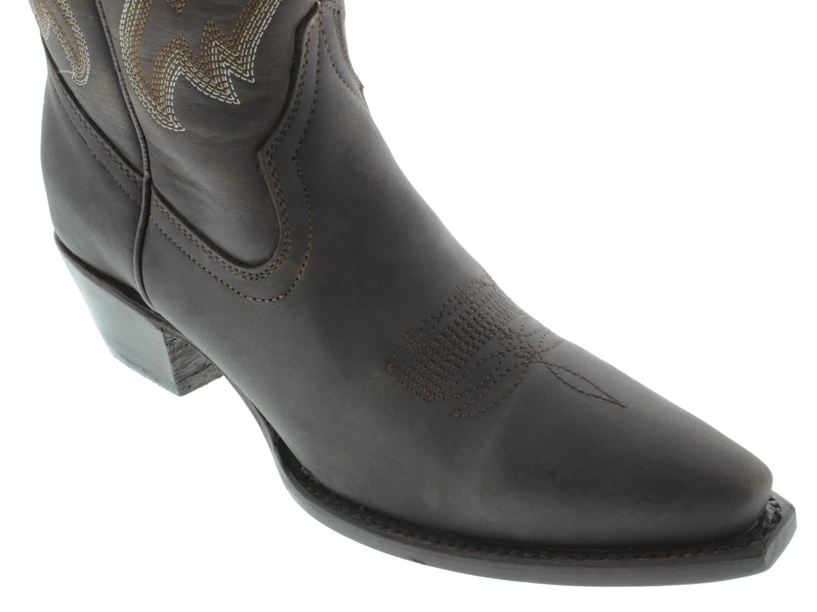 Womens 590 Brown Solid Leather Cowboy Boots - Snip Toe