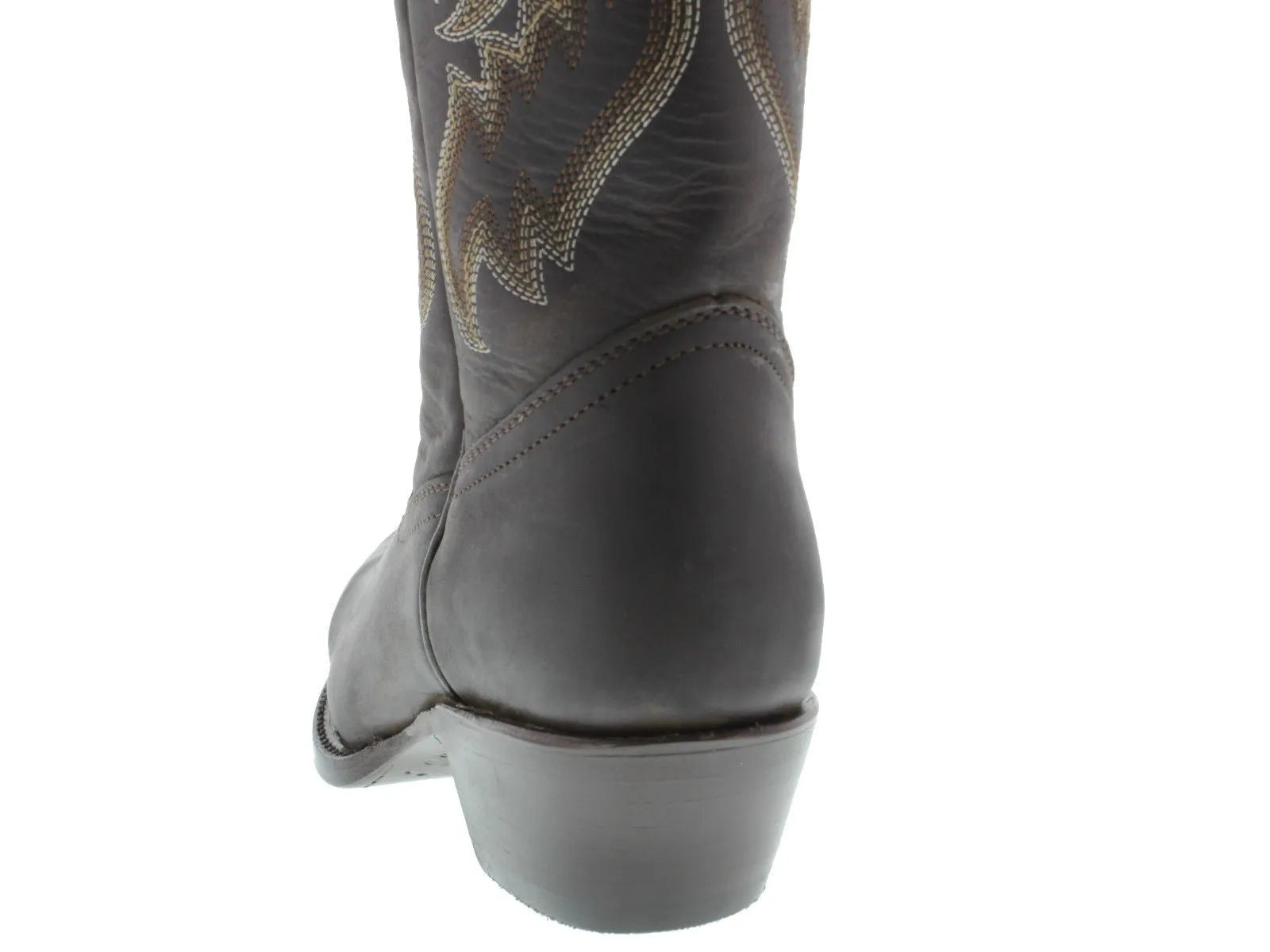 Womens 590 Brown Solid Leather Cowboy Boots - Snip Toe