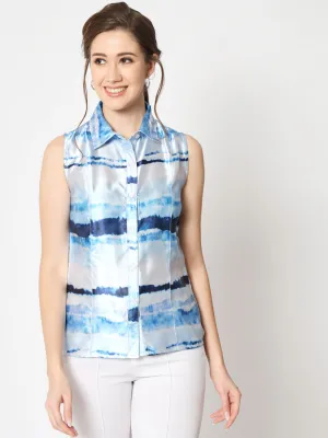 Women's Abstract Printed Sleeveless Shirt Style Top