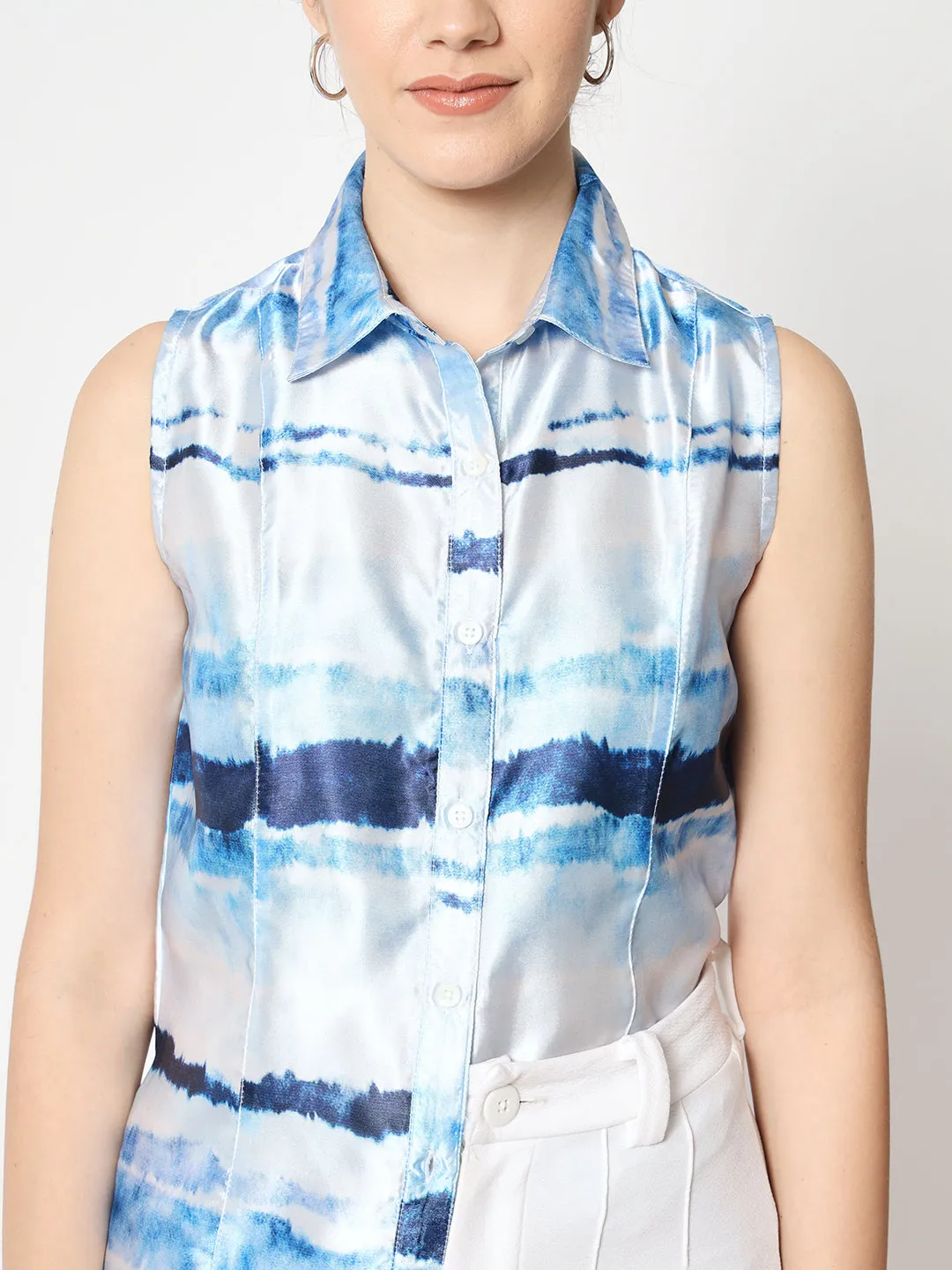 Women's Abstract Printed Sleeveless Shirt Style Top