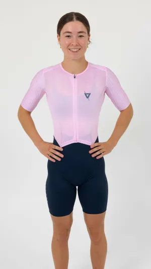 Womens Aero Sleeved Tri Suit Pink Navy