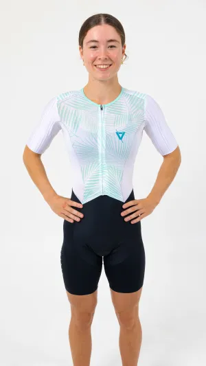 Womens Aero Sleeved Tri Suit White Palms