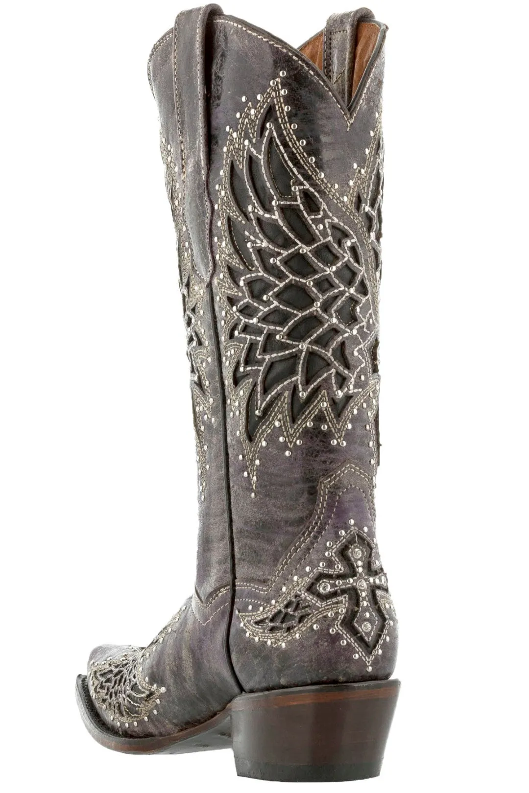 Womens Alas46 Purple Cross & Wings Western Cowboy Boots - Snip Toe