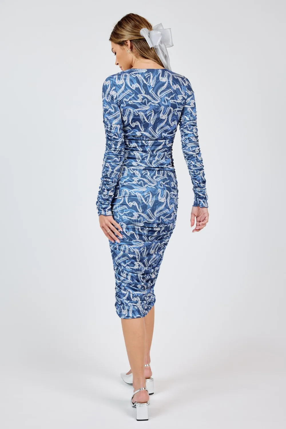 Women's Art Deco Stretch Midi Dress | Blue