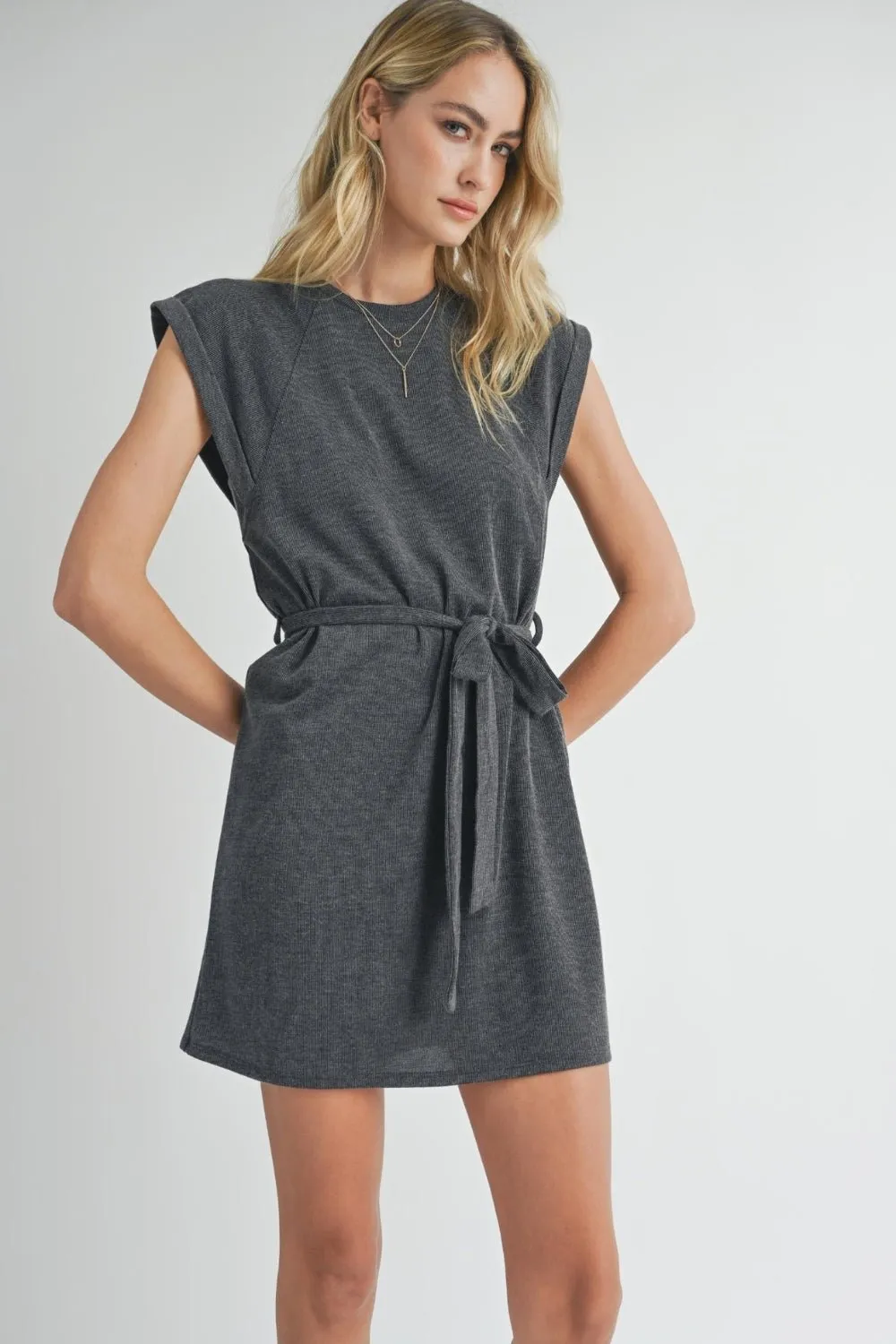 Women's Athleisure Belted Mini Dress | Travel Outfits | Charcoal Gray