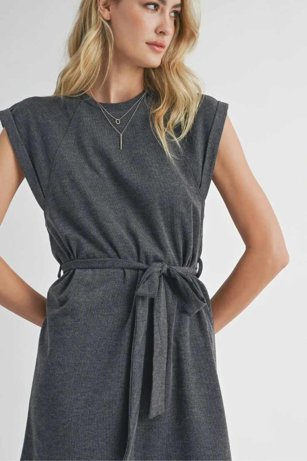 Women's Athleisure Belted Mini Dress | Travel Outfits | Charcoal Gray