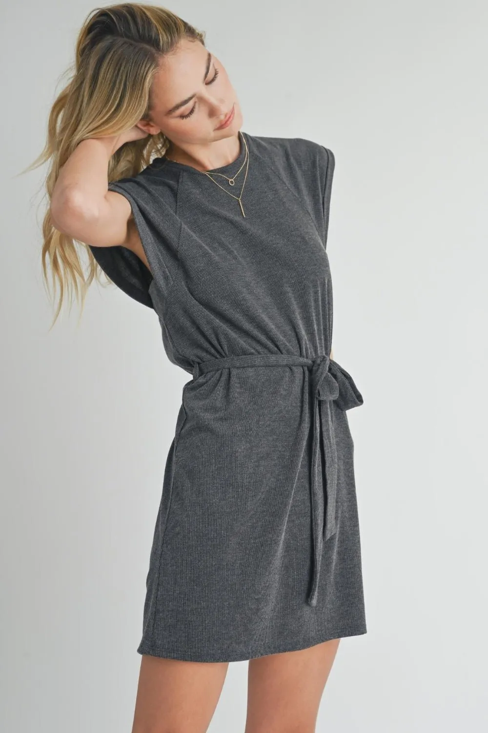 Women's Athleisure Belted Mini Dress | Travel Outfits | Charcoal Gray