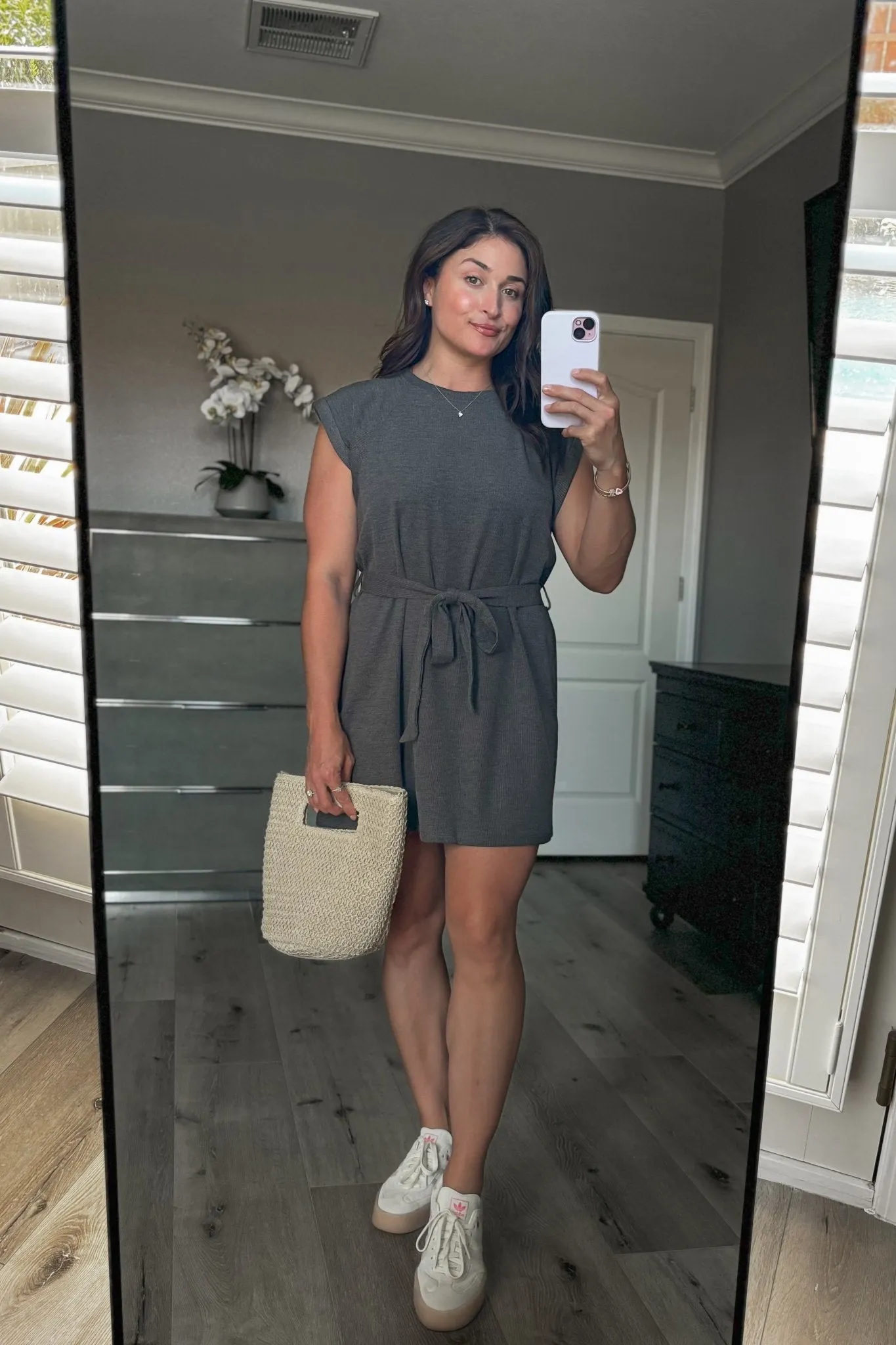 Women's Athleisure Belted Mini Dress | Travel Outfits | Charcoal Gray