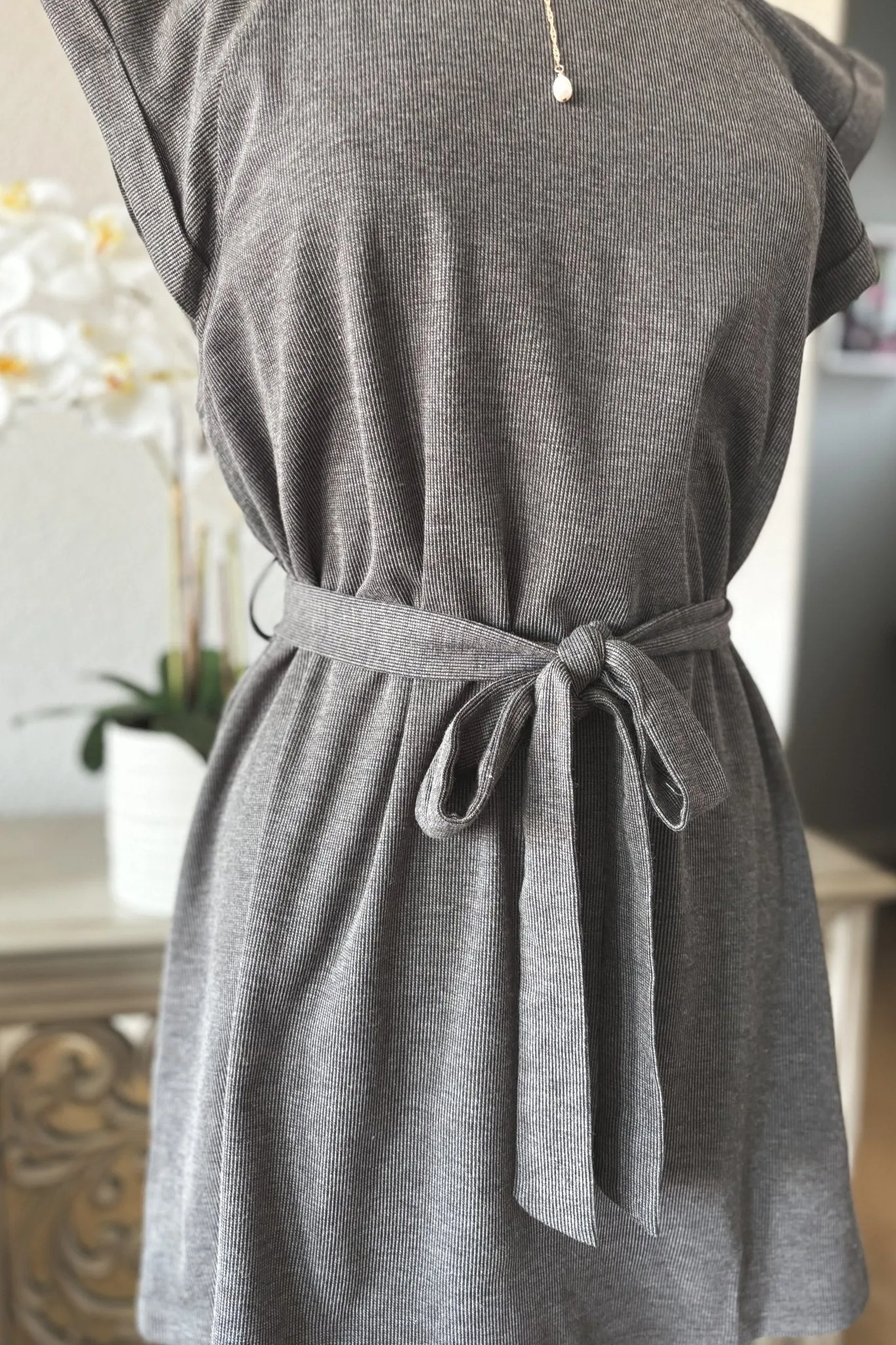 Women's Athleisure Belted Mini Dress | Travel Outfits | Charcoal Gray