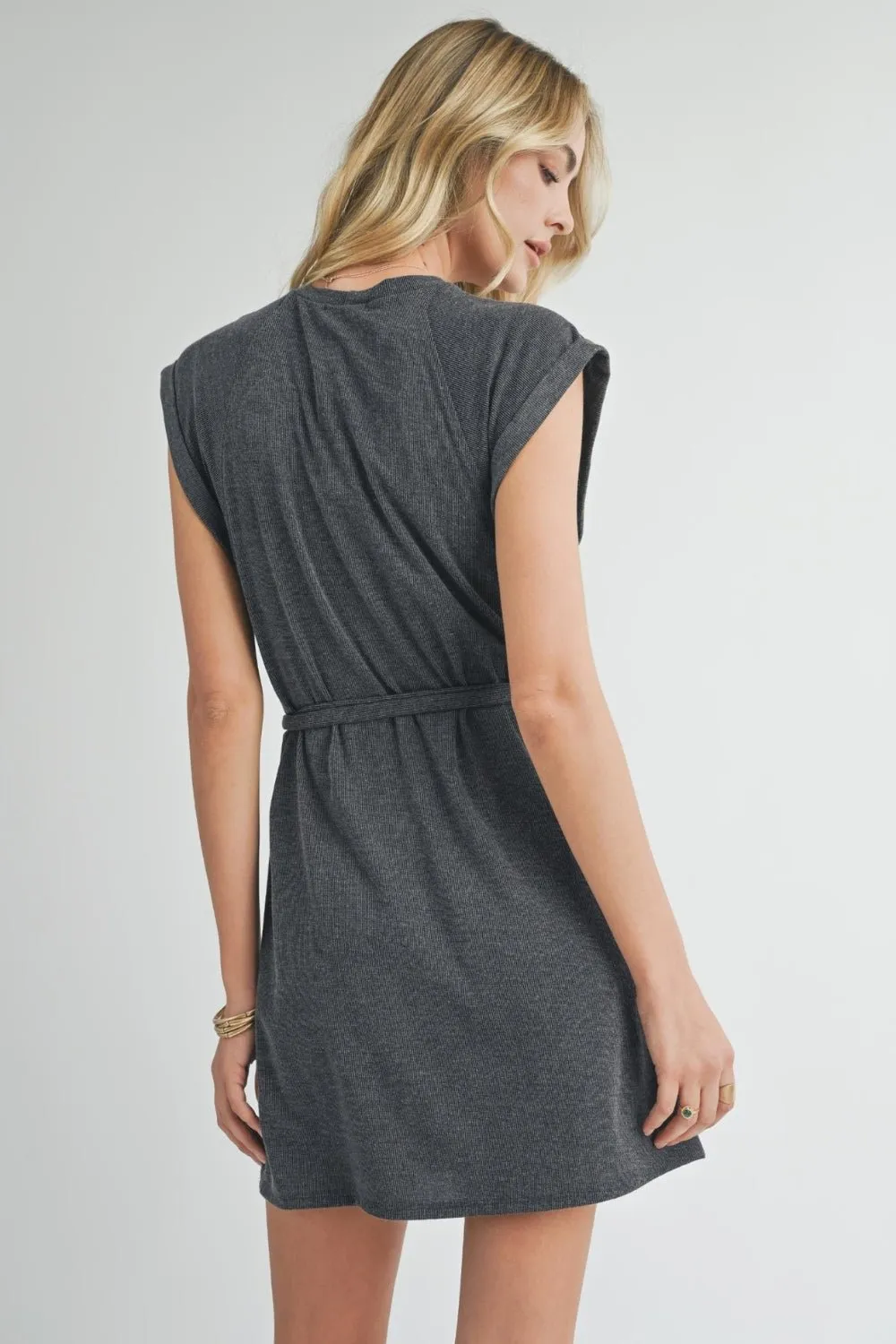 Women's Athleisure Belted Mini Dress | Travel Outfits | Charcoal Gray