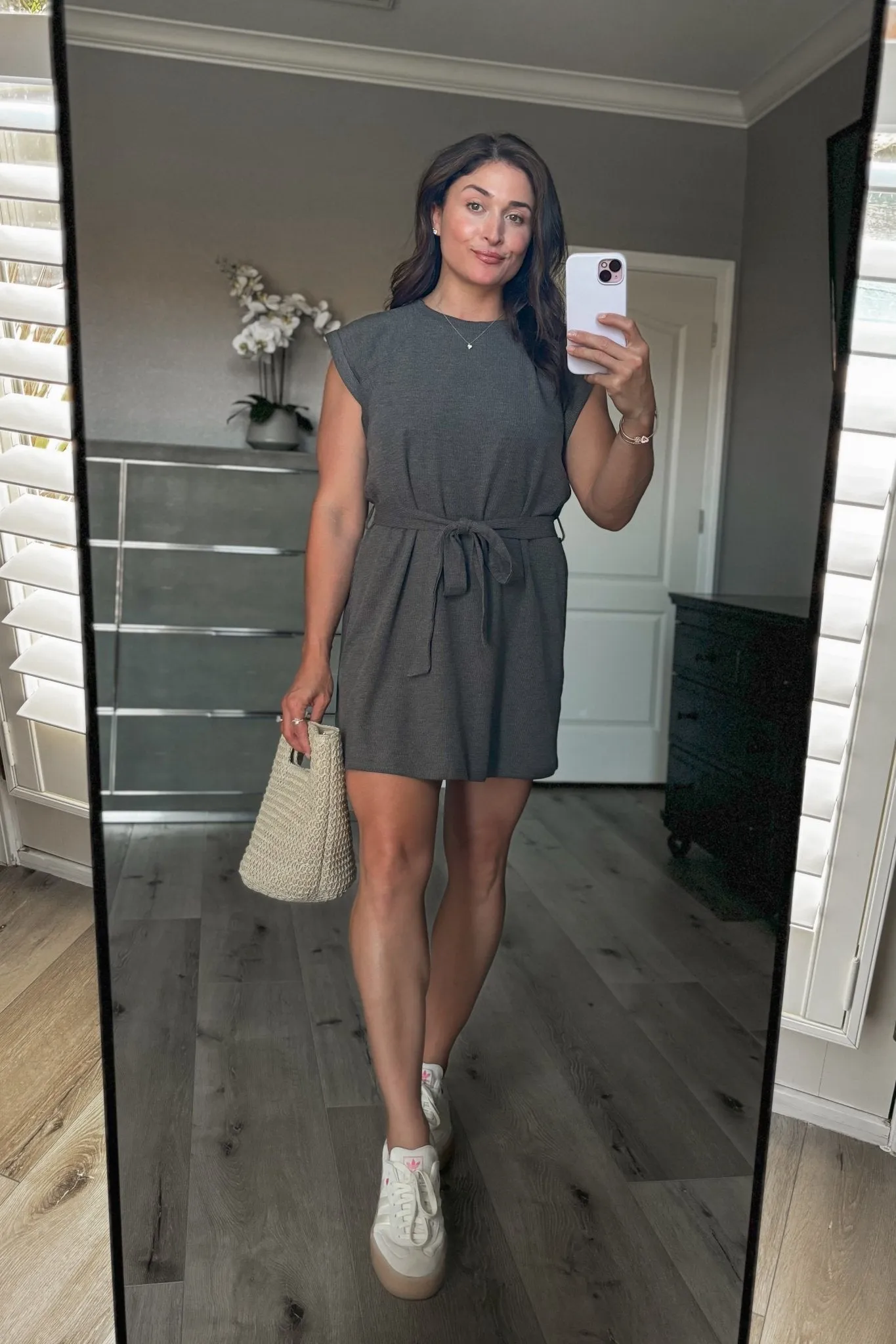 Women's Athleisure Belted Mini Dress | Travel Outfits | Charcoal Gray