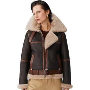 Women's B3 RAF Aviator Flight Shearling Bomber Jacket