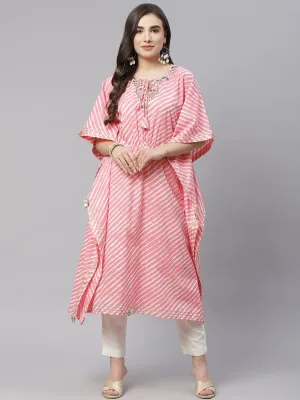 Women'S Baby Pink Cotton Laheriya Kaftan