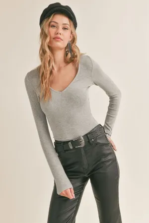 Women's Basic Baby Rib Knit Long Sleeve Top | Heather Gray