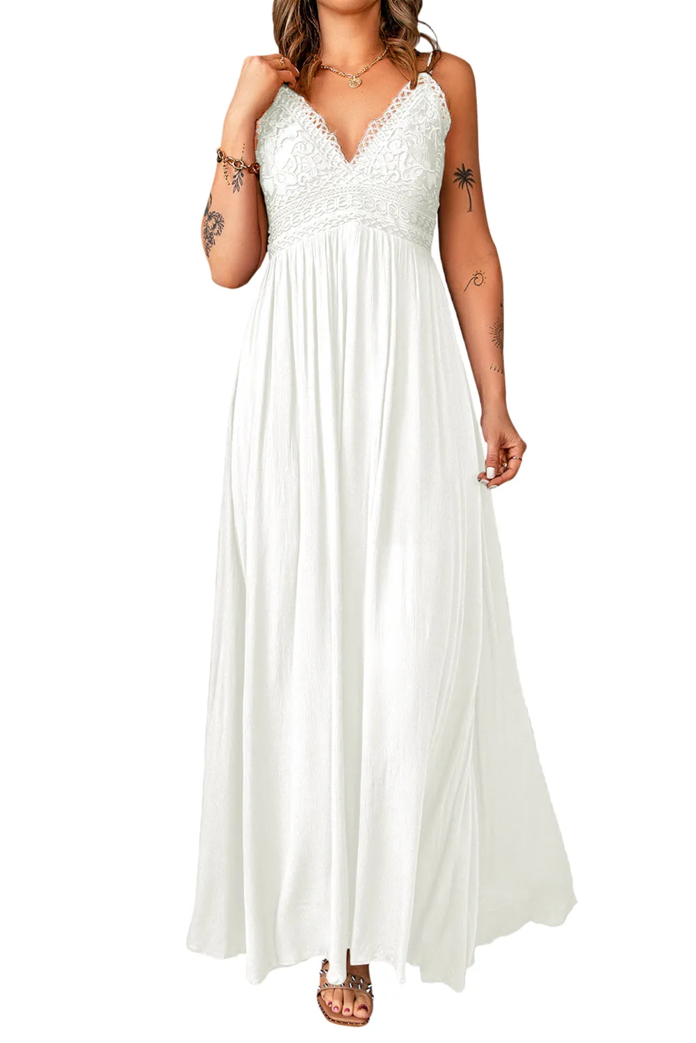 Women's Beach Long Dress Summer Lace Crochet Backless Maxi Dress