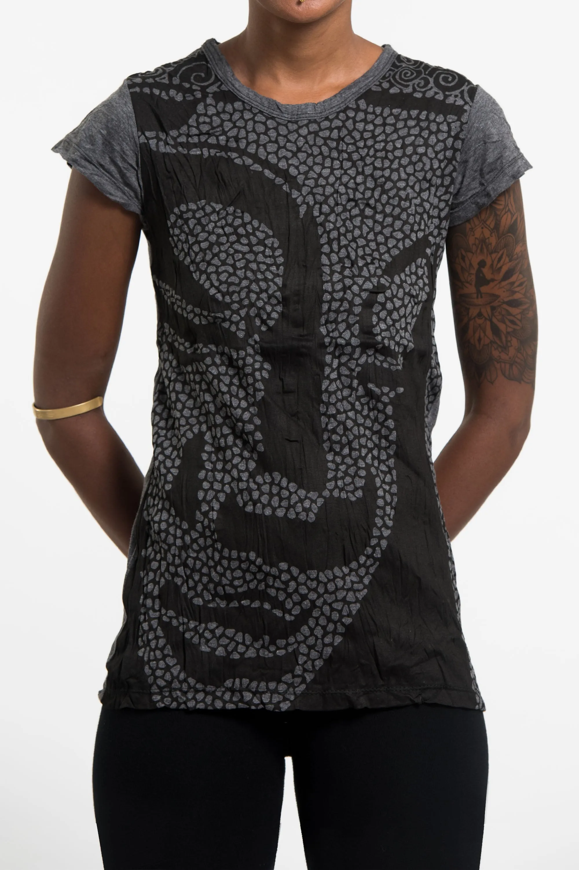 Womens Big Buddha Face T-Shirt in Black