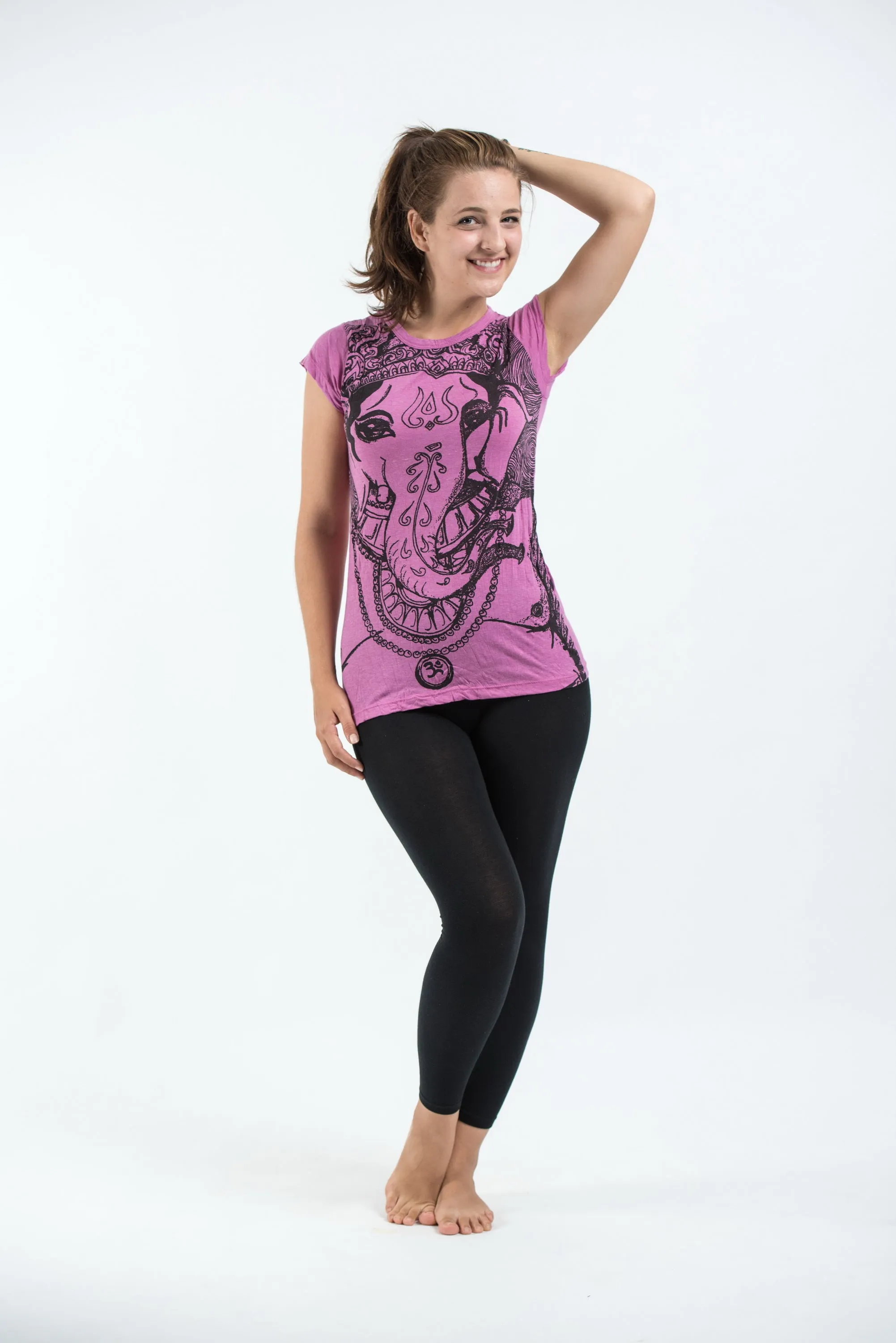 Womens Big Face Ganesh T-Shirt in Pink