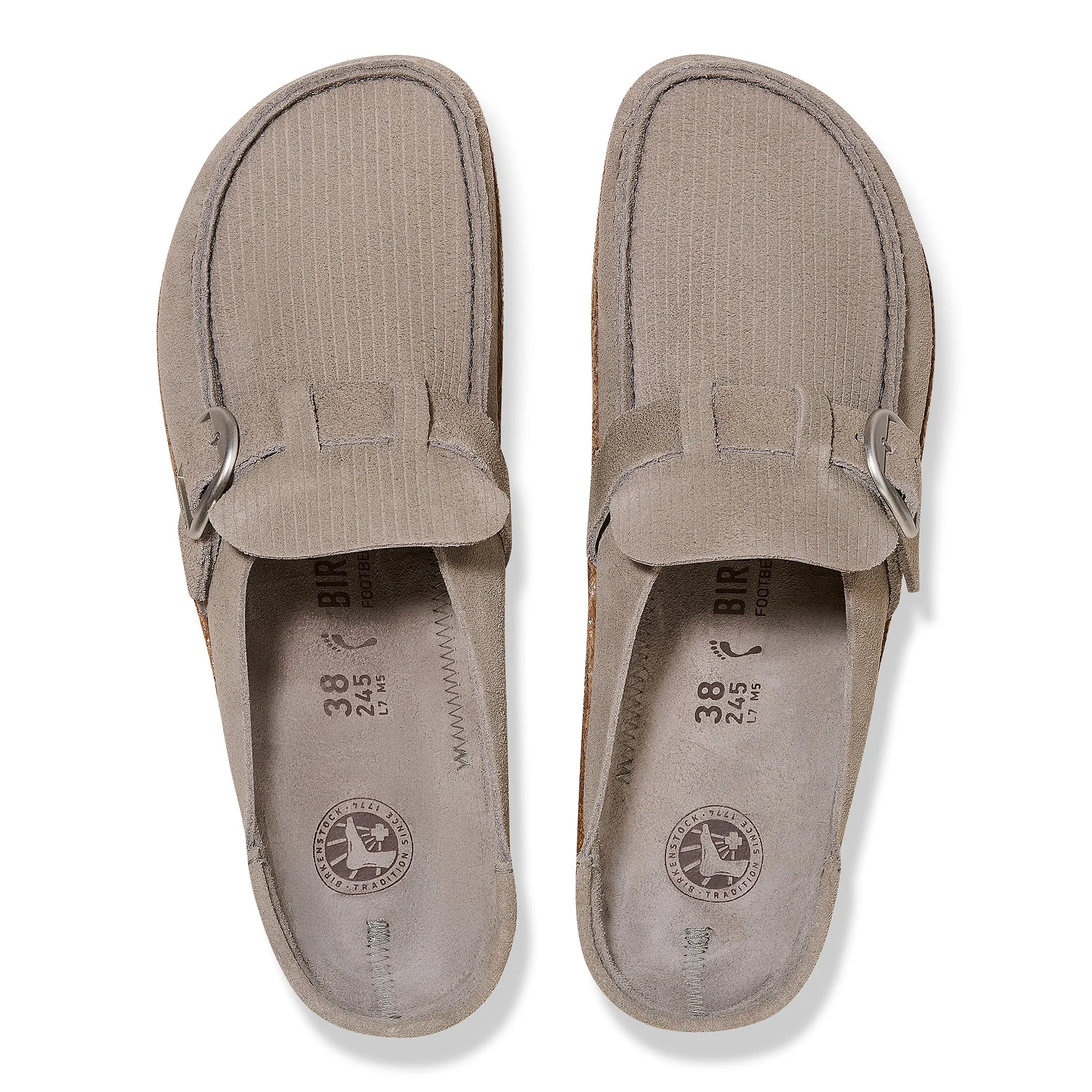 Women's Birkenstock Buckley Suede Embossed Color: Corduroy Stone Coin (MEDIUM/NARROW WIDTH)