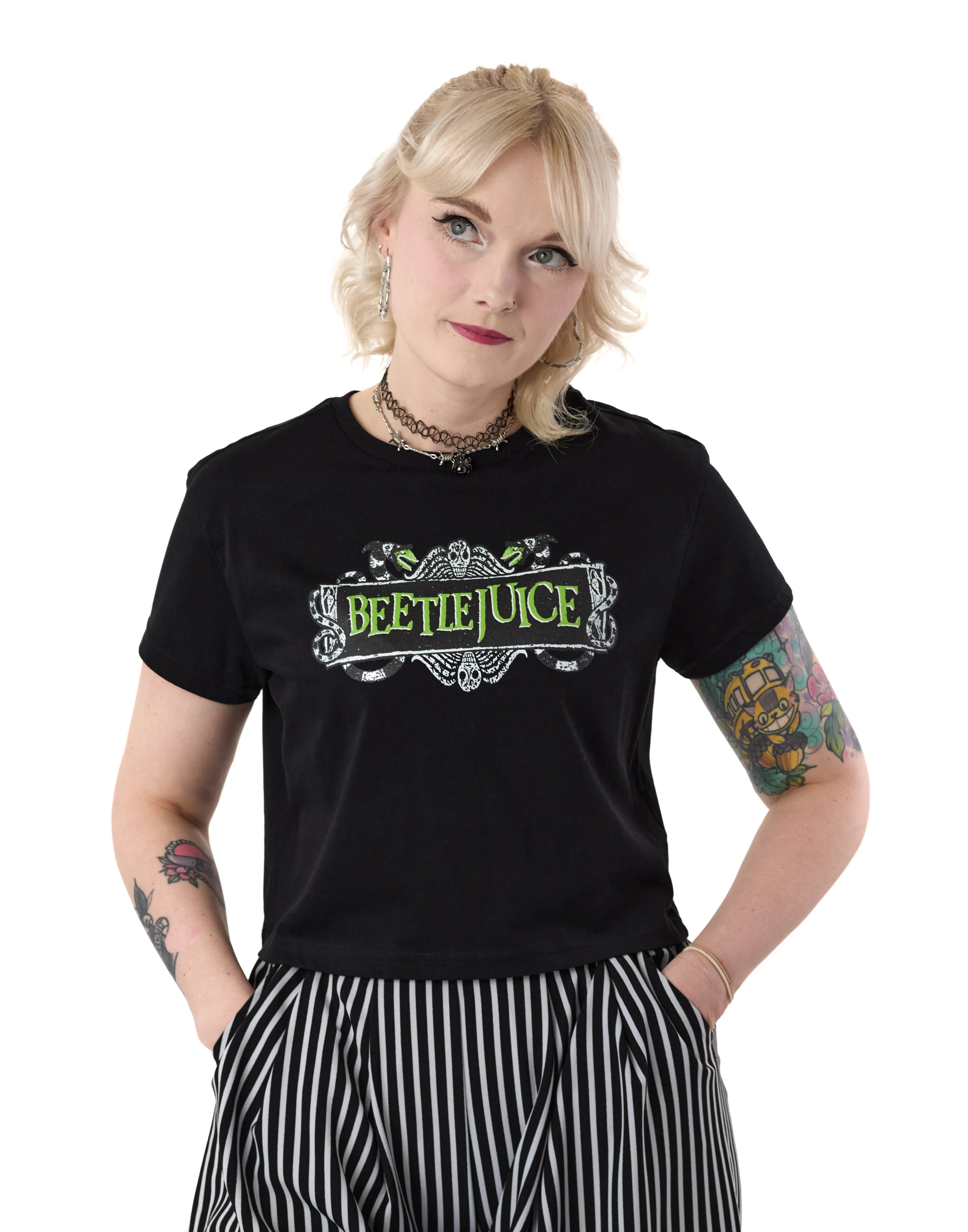 Womens Black Beetlejuice Logo Cropped T-Shirt