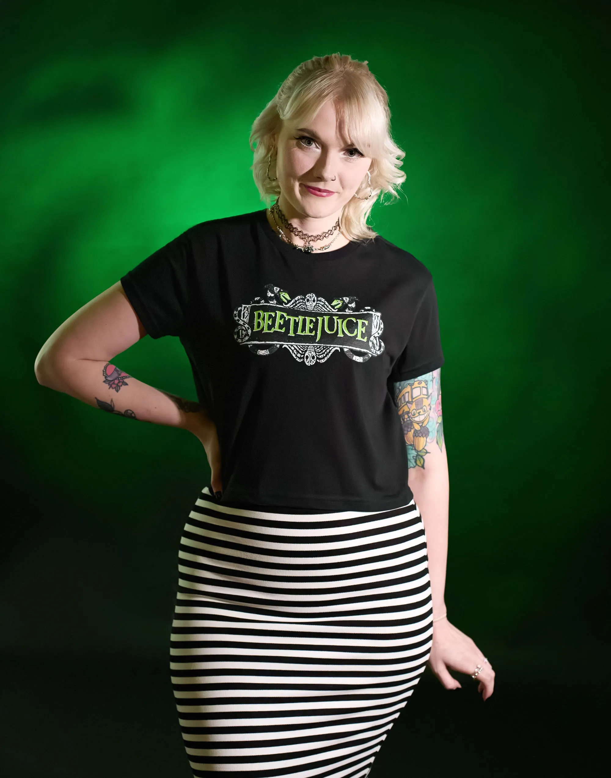 Womens Black Beetlejuice Logo Cropped T-Shirt