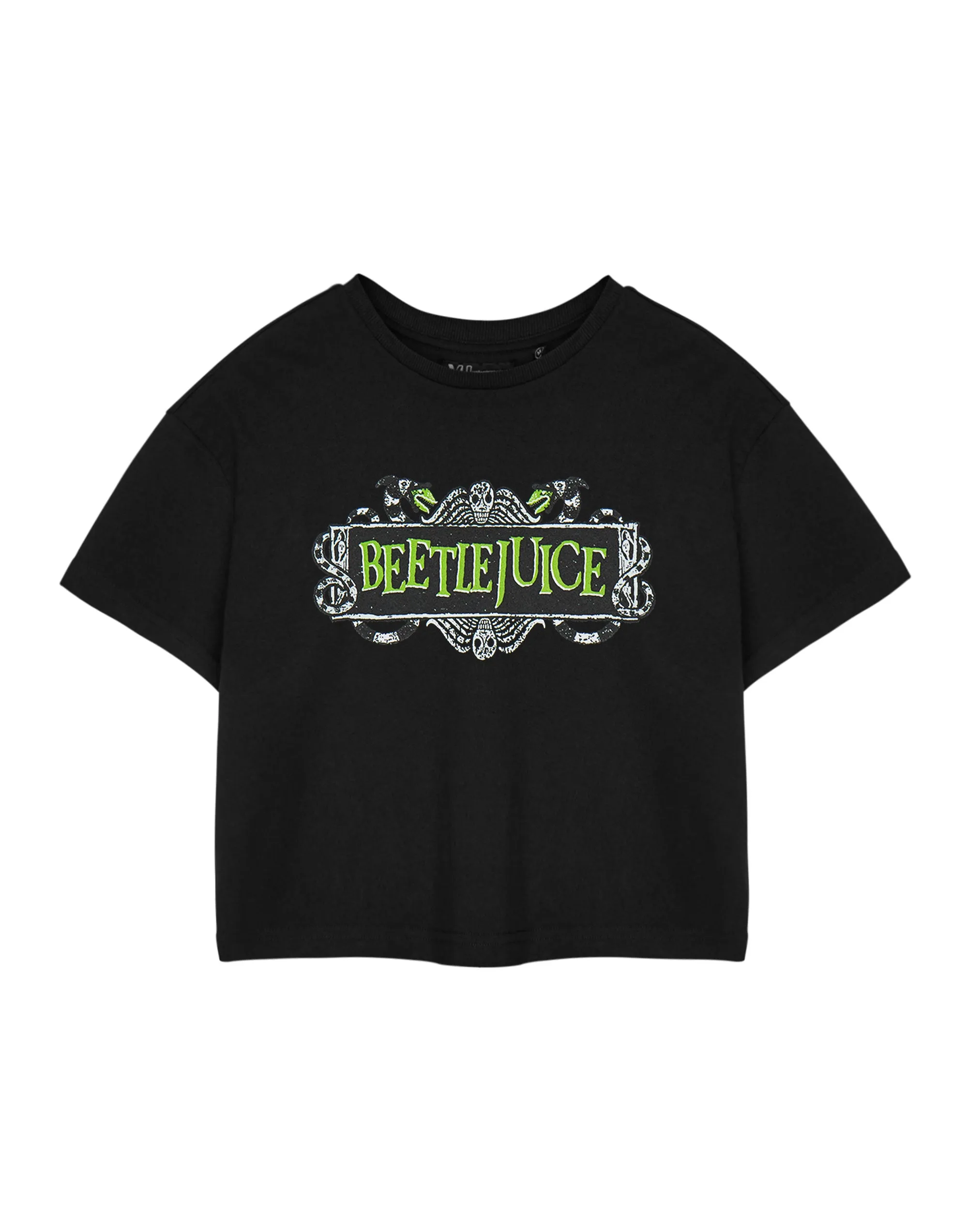 Womens Black Beetlejuice Logo Cropped T-Shirt