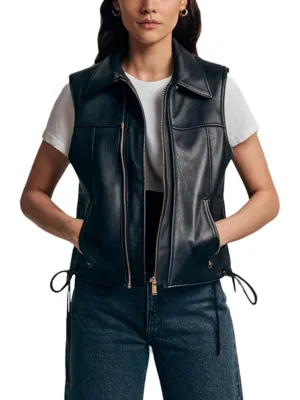 Women's Black Genuine Leather Brisk Sleeveless Vest