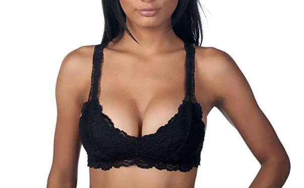 Womens Black Lace Bralette, Racerback Style Bra, Sizes S/M/L/XL