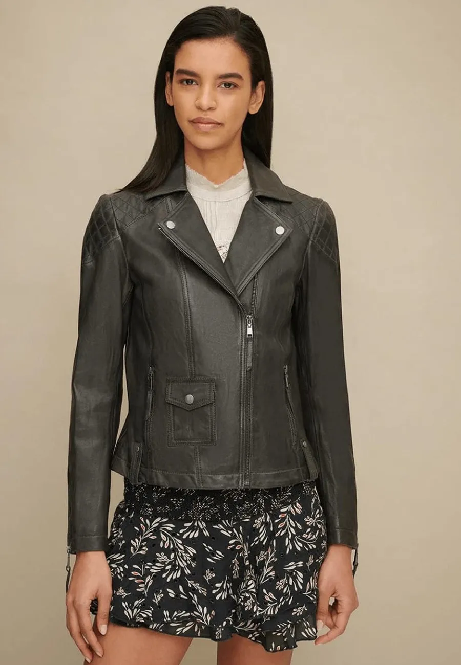 Women's Black Leather Biker Jacket