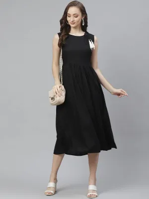 Women'S Black Self Design A-Line Dress