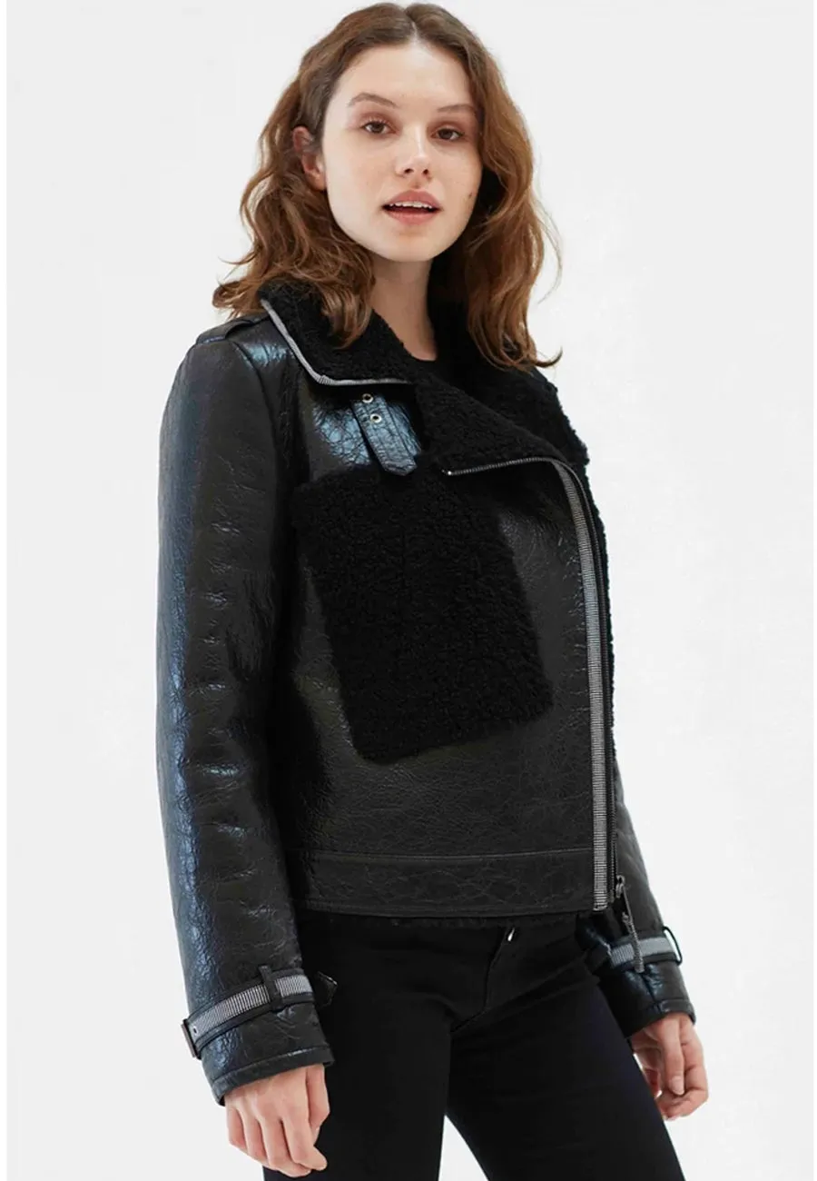 Women's Black Shearling Leather Jacket