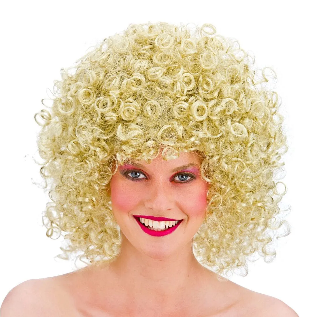 Womens Blonde 80s Disco Short Curly Halloween Wig Accessory