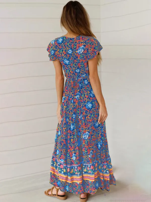 Women's Bohemian Print Wrap Maxi Dress