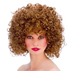 Womens Brown 80s Disco Short Curly Halloween Wig Accessory