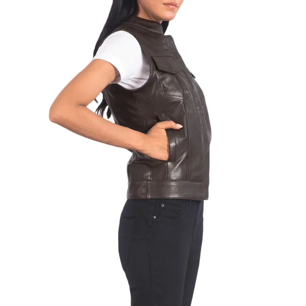 Womens Brown Leather Motorcycle Vest