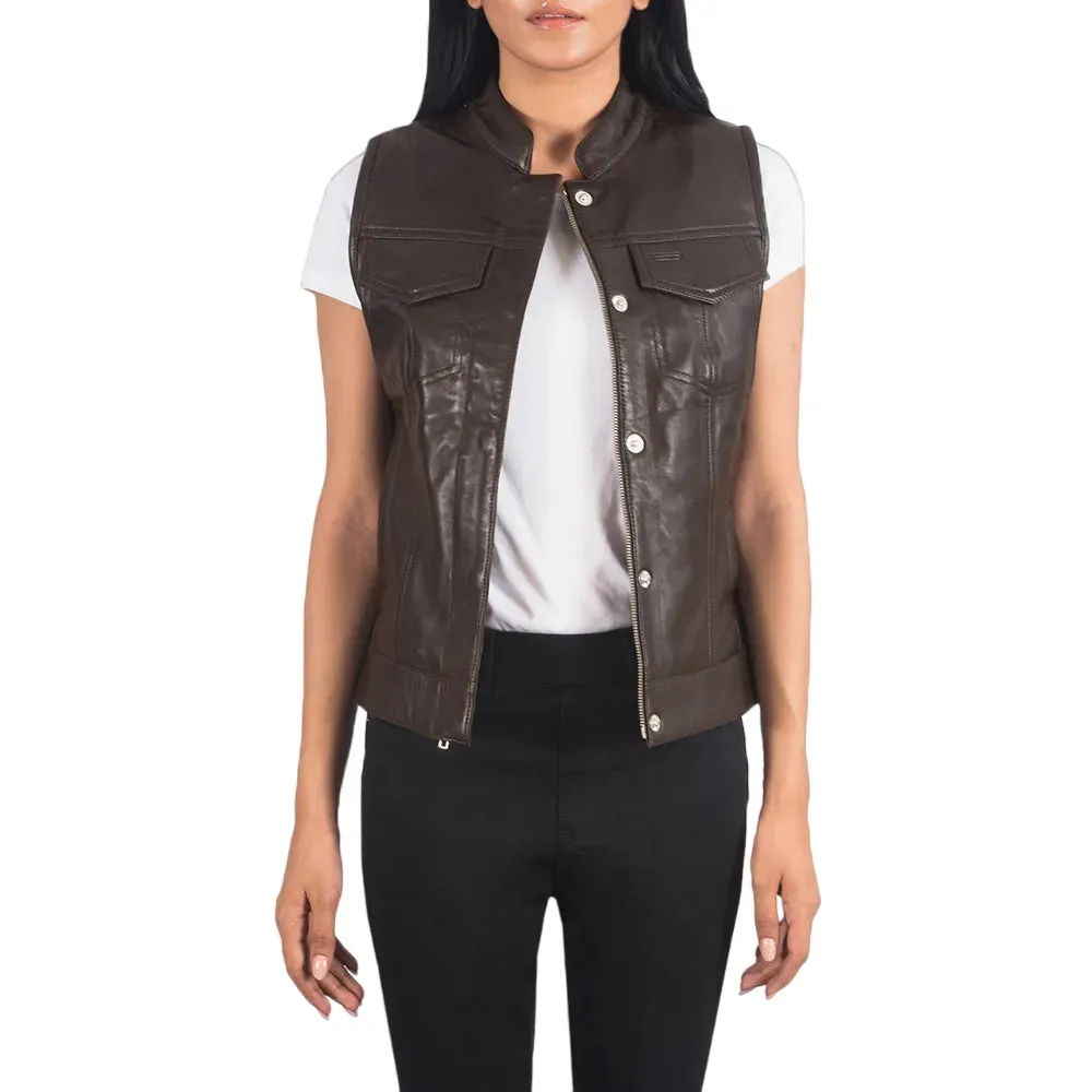 Womens Brown Leather Motorcycle Vest