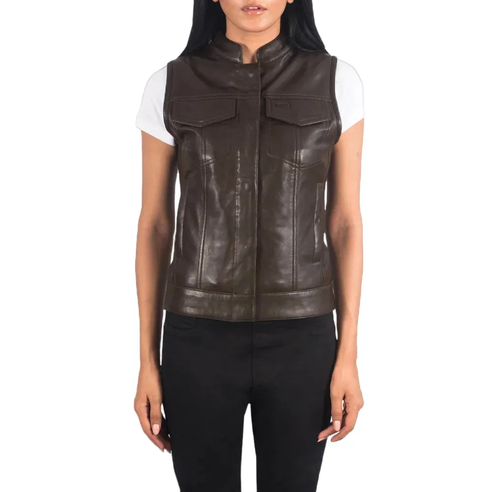 Womens Brown Leather Motorcycle Vest