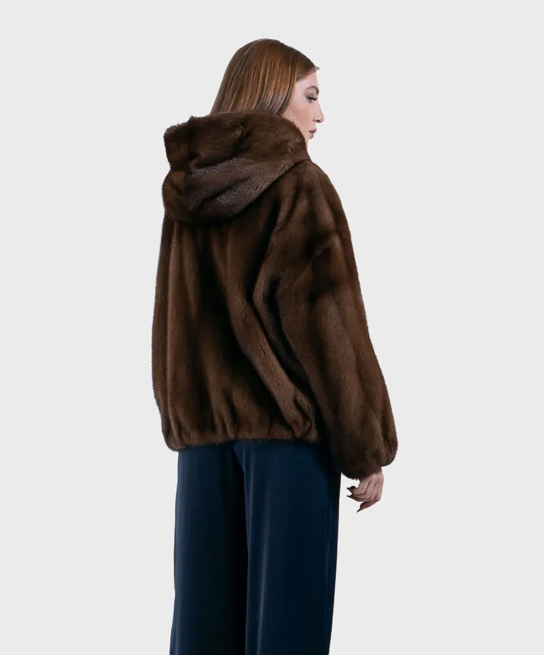 Women's Brown Mink Hooded Jacket