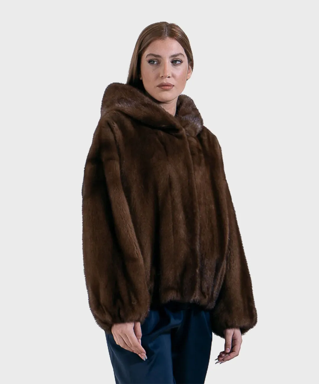 Women's Brown Mink Hooded Jacket