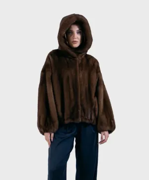 Women's Brown Mink Hooded Jacket