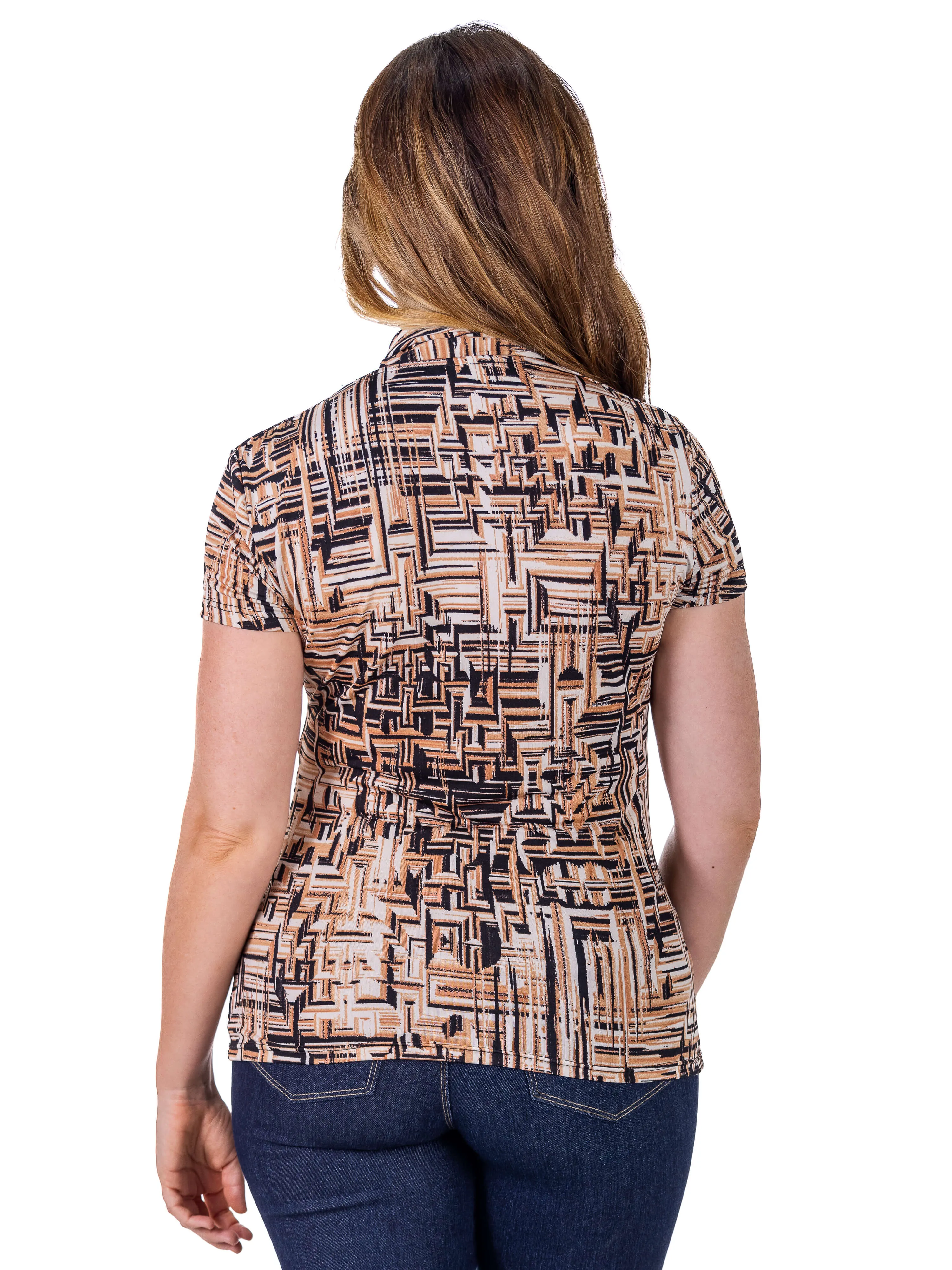 Womens Brown Print Short Sleeve V Neck Wrap Top