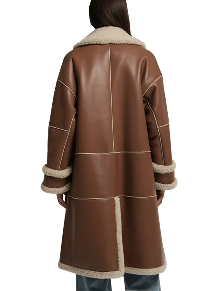 Women's Brown Shearling Leather Coat