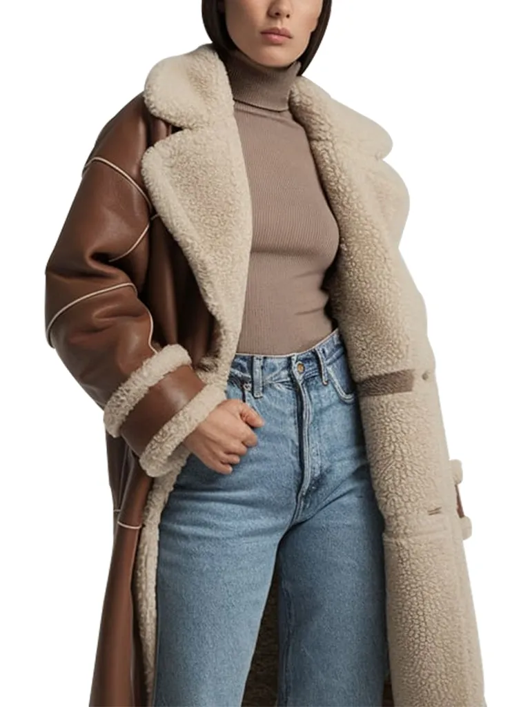 Women's Brown Shearling Leather Coat