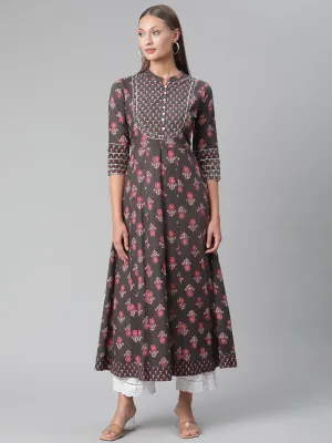 Women'S Brownish Black Anarkali Kurta