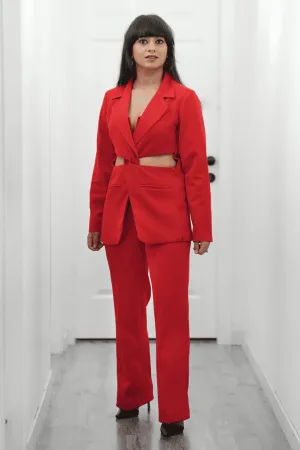 Women's Business Formal Red Straight fit pants