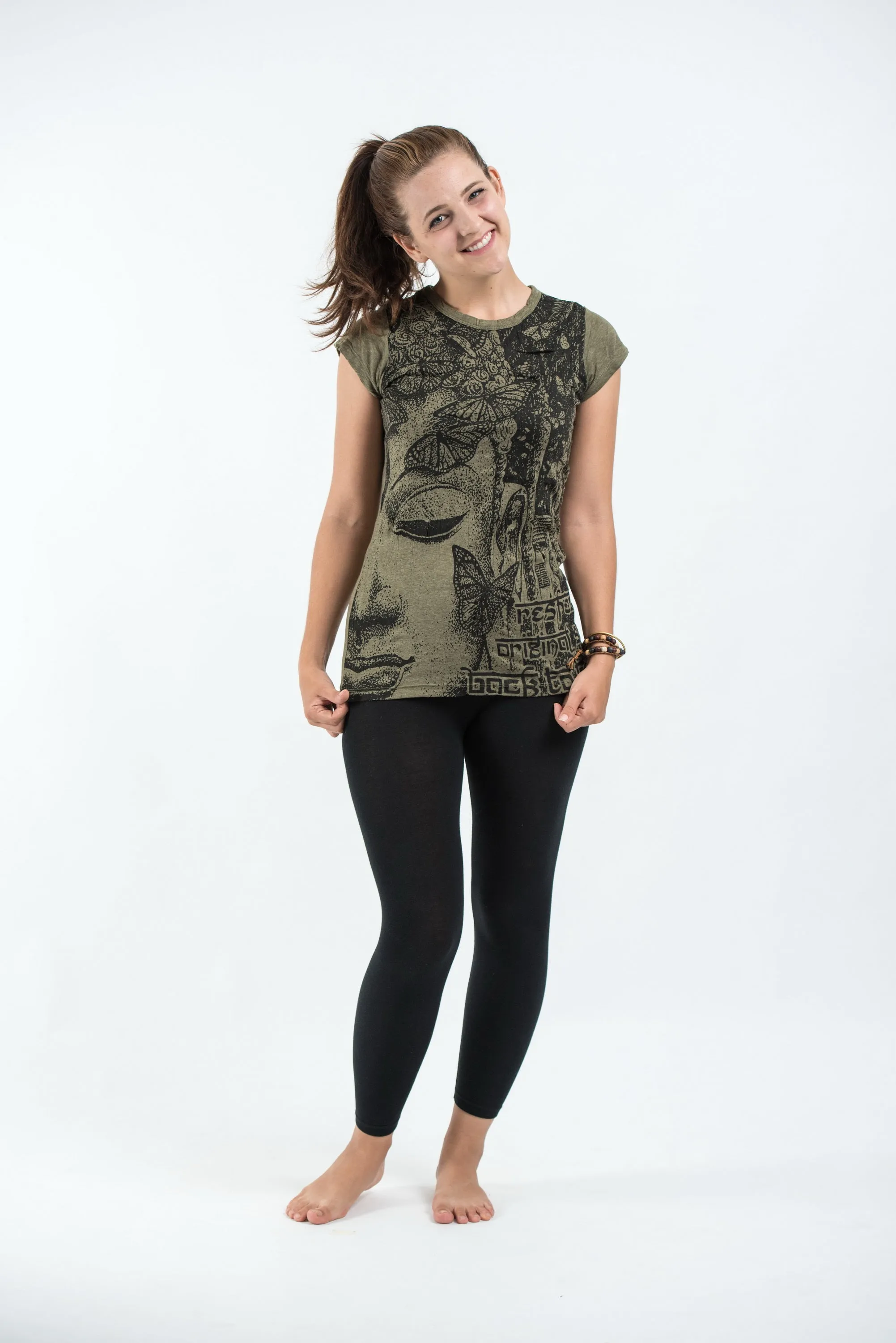 Womens Butterfly Buddha T-Shirt in Green