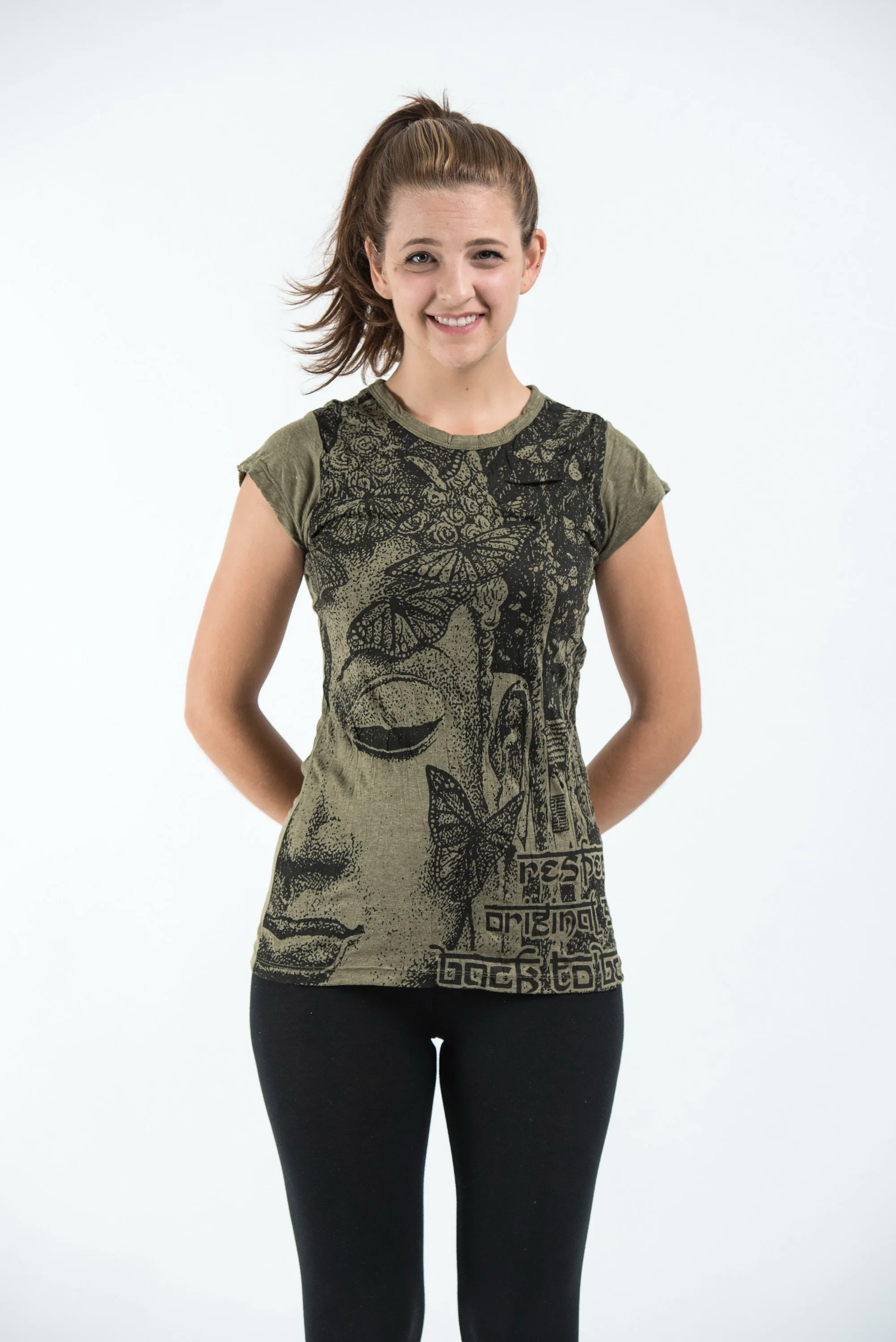 Womens Butterfly Buddha T-Shirt in Green