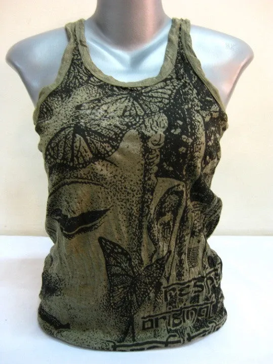 Womens Butterfly Buddha Tank Top in Green